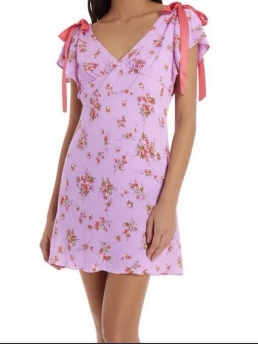 Medium Purple & Pink Floral V-Neck Tie Shoulder Dress - Wild Fable NWT